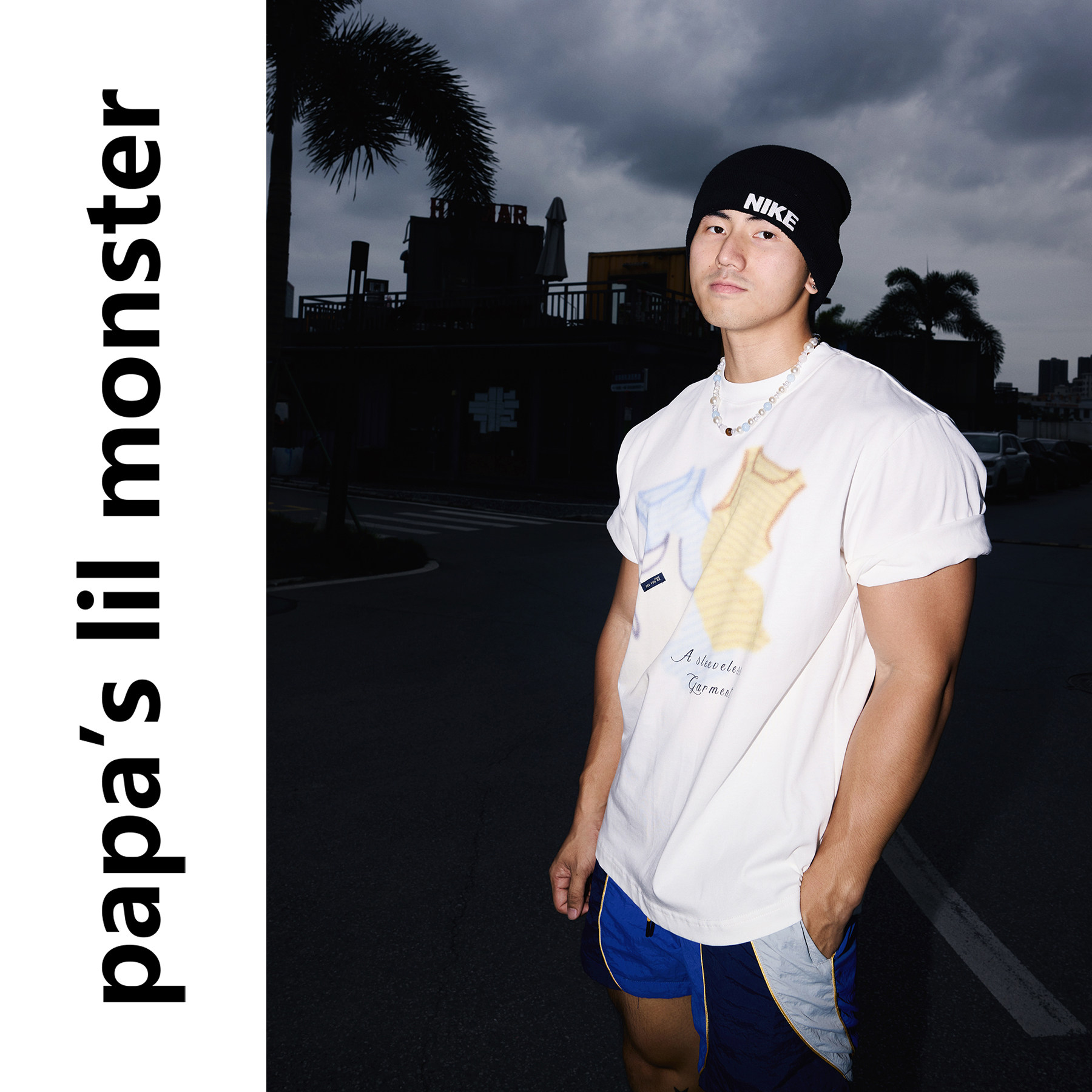 PAPASLILMONSTER 【轻而易举】美式模糊感背心图案小标签短袖T恤