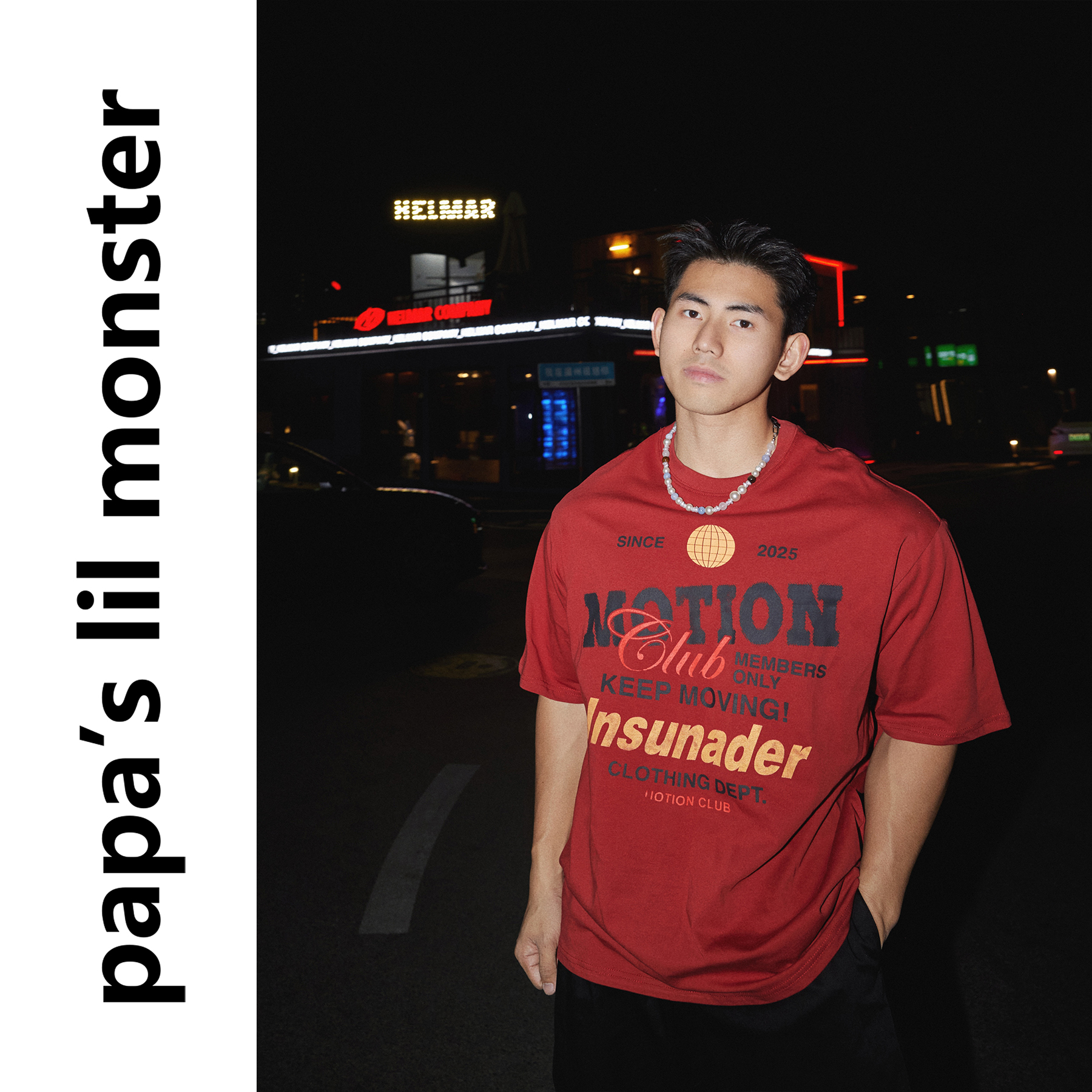 PAPASLILMONSTER美式复古字母印花圆领短袖T恤男街头百搭上衣