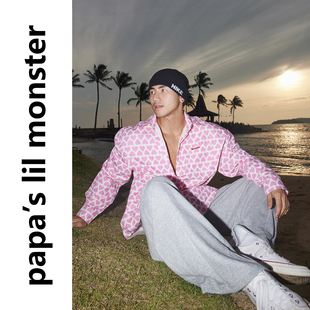 Papaslilmonster【爱心图案】美式印花长袖衬衫宽松休闲情侣上衣