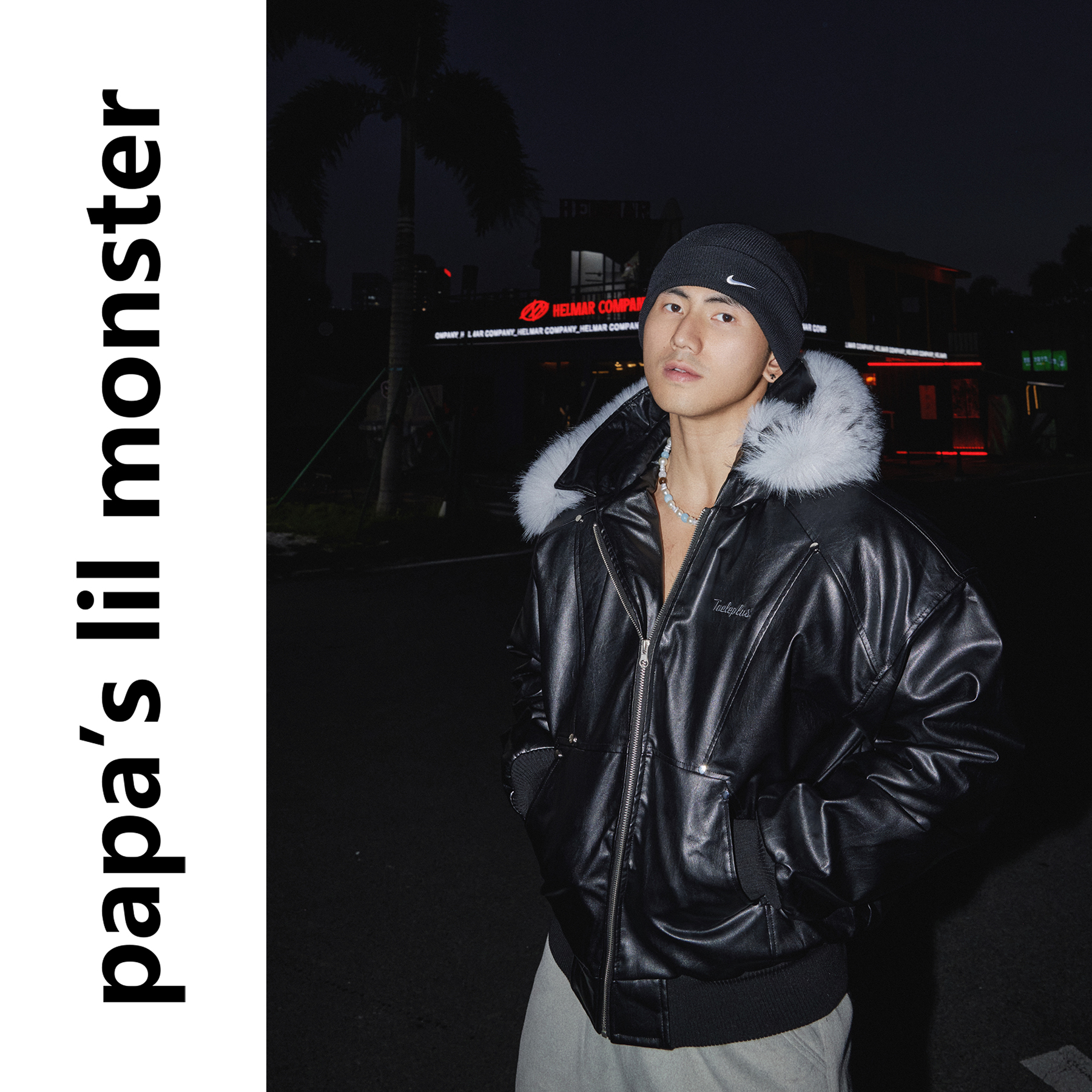 PAPASLILMONSTER【街头皮风】美式复古风连帽毛领皮衣保暖外套