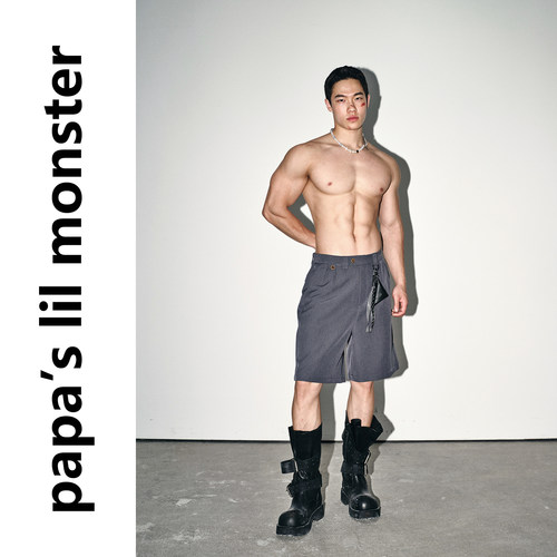 PAPASLILMONSTER 【斯文败类】美式可拆卸皮质挂饰垂坠感直筒短裤