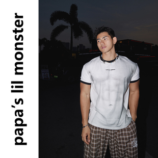 PAPASLILMONSTER【原创】26SS美式复古短袖T恤男肌肉印花休闲上衣