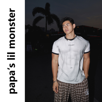 PAPASLILMONSTER【原创】26SS美式复古短袖T恤男肌肉印花休闲上衣