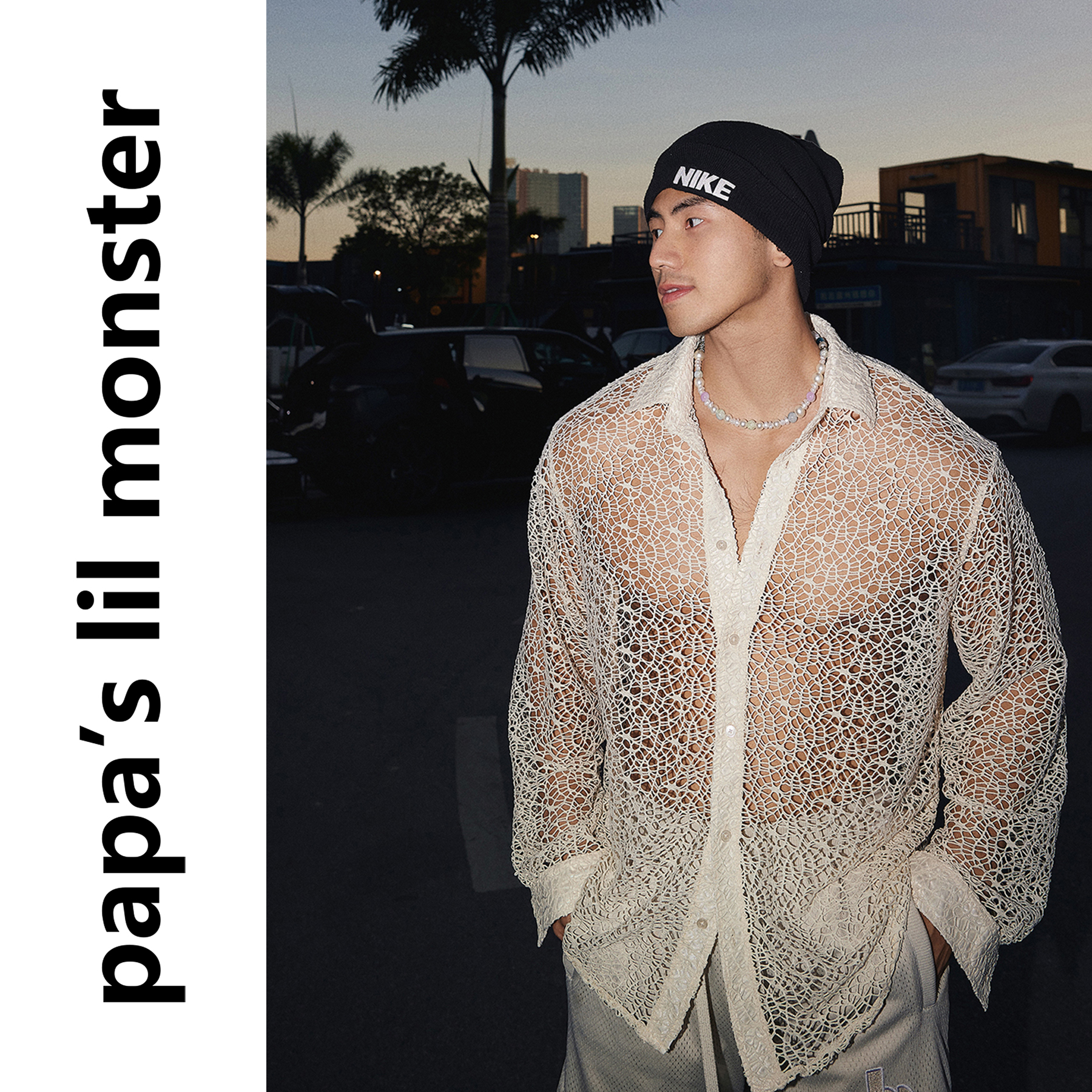 PAPASLILMONSTER【原创】美式复古高级感透视镂空衬衣男夏季