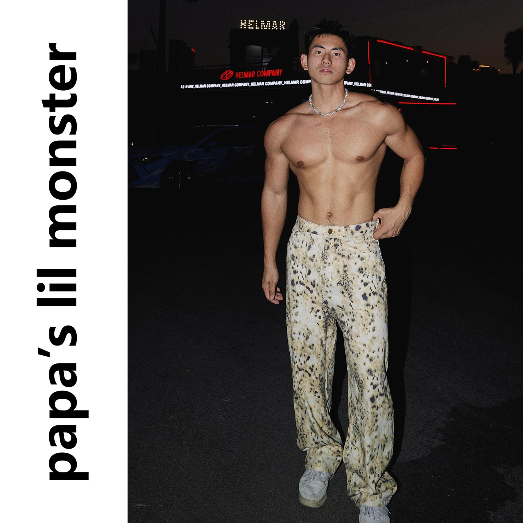 TANGZSTUDIO美式白色豹纹牛仔裤