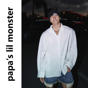 衬衫 PAPASLILMONSTER 海岛风条纹翻领套头长袖 美式 男 基础出行