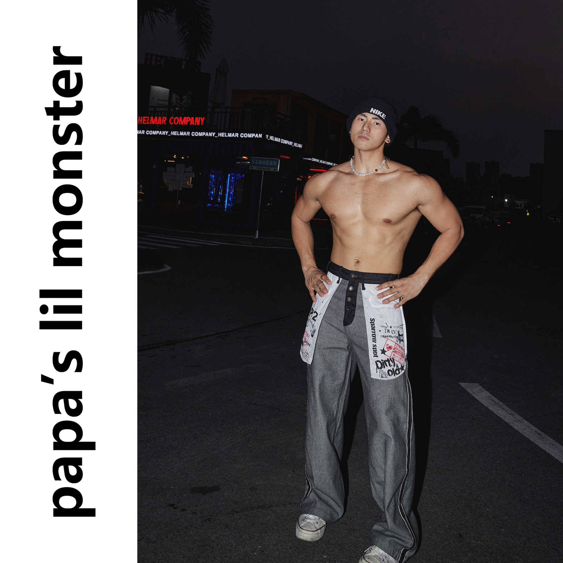 PAPASLILMONSTER【单排扣子】美式反面穿设计大口袋阔腿牛仔长裤