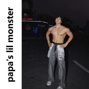 PAPASLILMONSTER【单排扣子】美式反面穿设计大口袋阔腿牛仔长裤