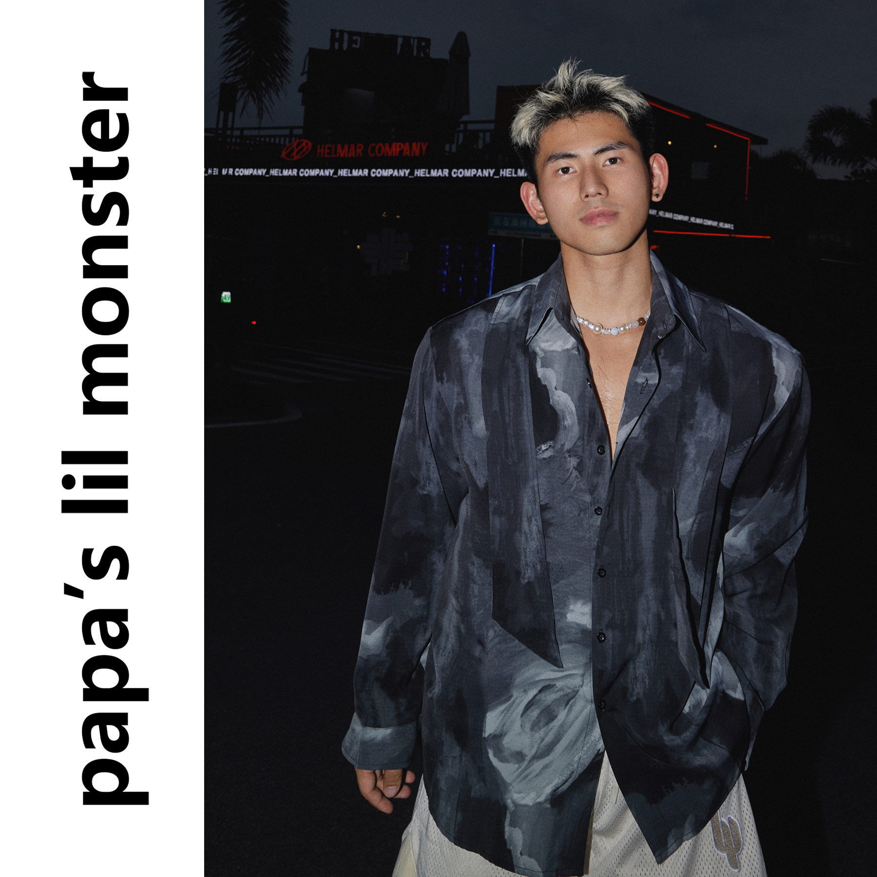 Papaslilmonster【水墨定染】夏日凉感固定飘带设计感长袖衬衫男