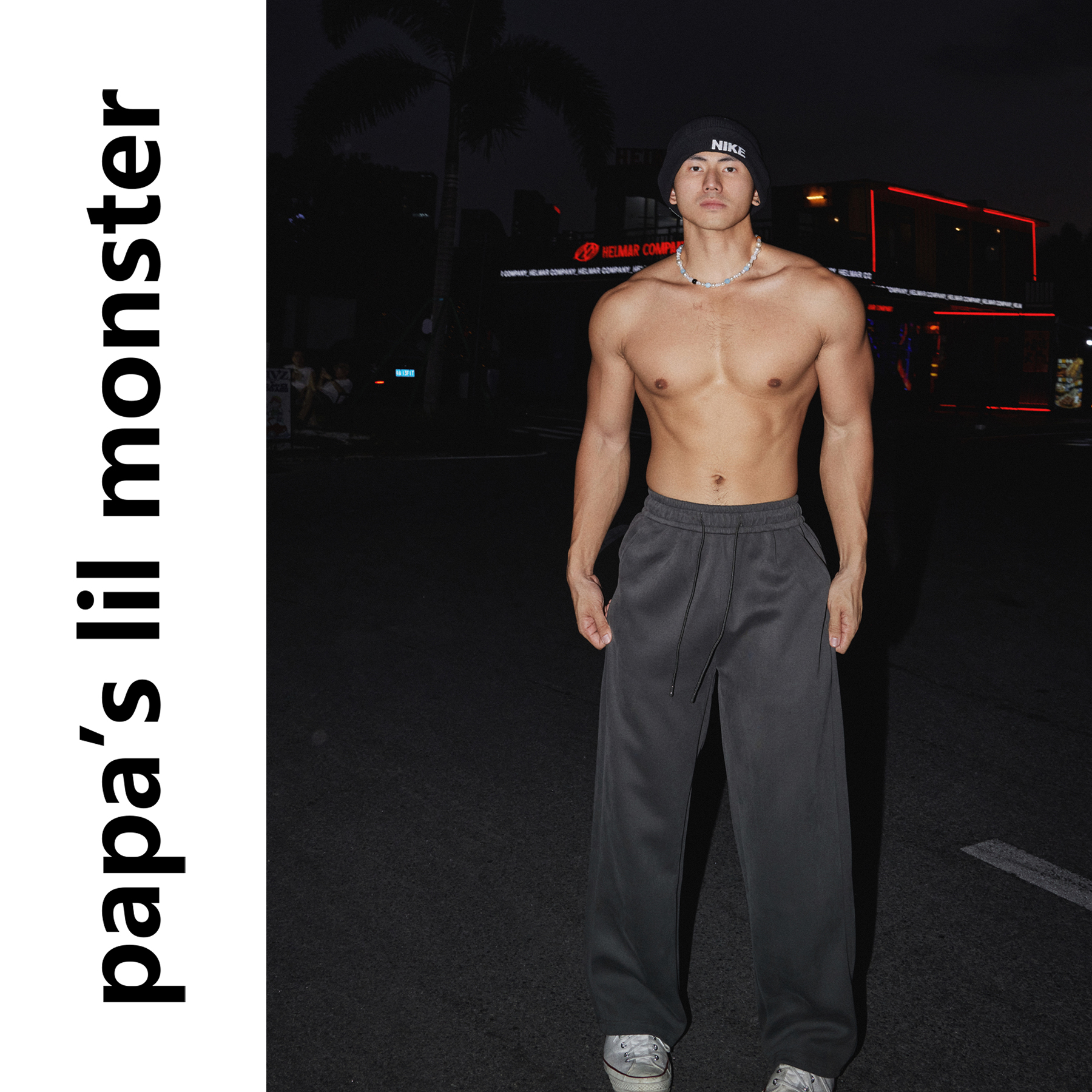 PAPASLILMONSTER【百搭不厌】纯色直筒松紧腰出行穿搭休闲长裤男