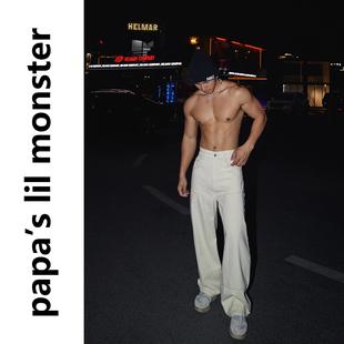 PAPASLILMONSTER美式重磅质感白色牛仔裤女巴恩风工装阔腿裤男