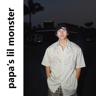 PAPASLILMONSTER【原创】美式重工钉珠复古趣味烟花绽放休闲衬衫