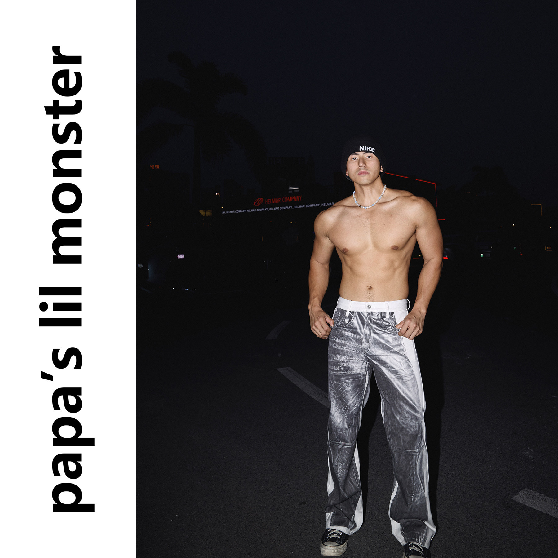 PAPASLILMONSTER 【银涂潮飒】美式设计感仿真画白边阔腿牛仔裤男