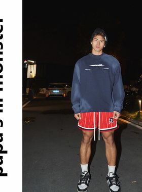 lil monster新款手工喷绘小领设计T恤 宽松落肩上衣做旧渐变长袖