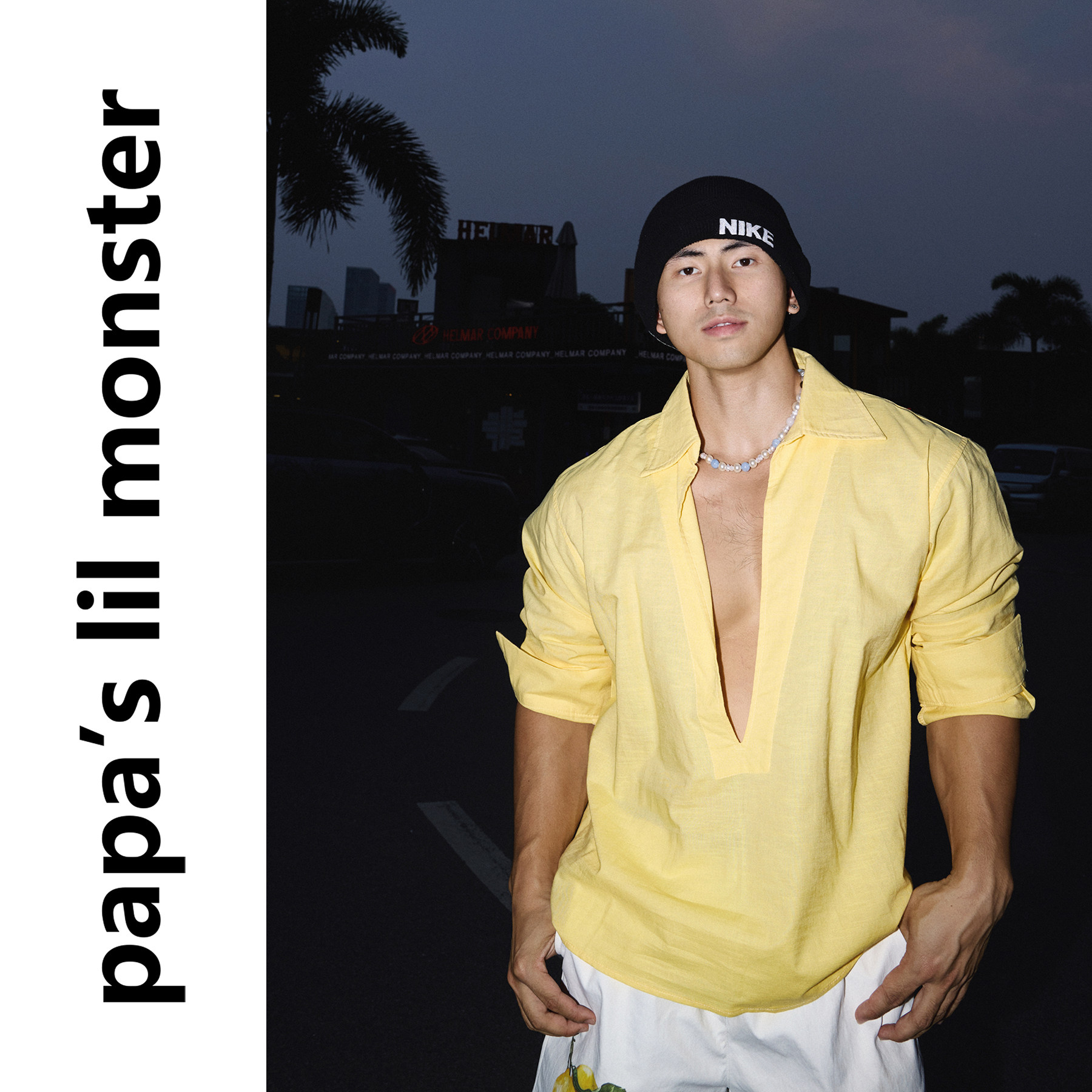 PAPASLILMONSTER 【流金岁月】美式亮黄深V半开襟套头长袖衬衫男