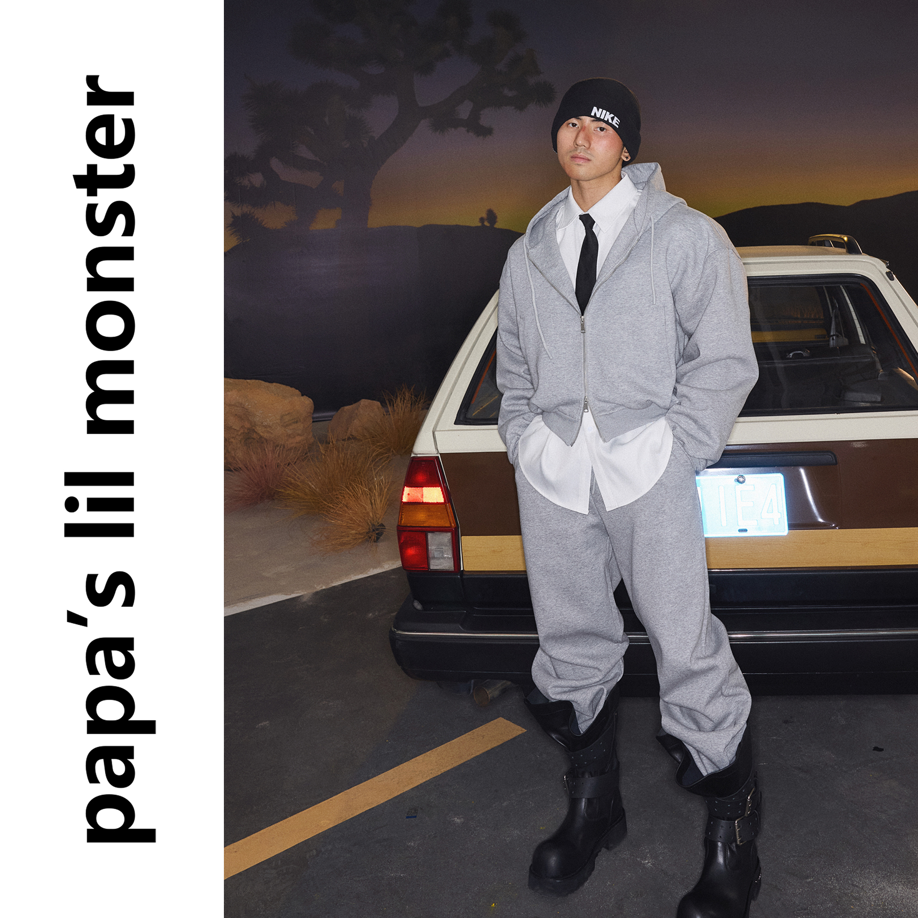 PAPASLILMONSTER【套装系列】秋冬纯色穿搭短款连帽卫衣休闲长裤