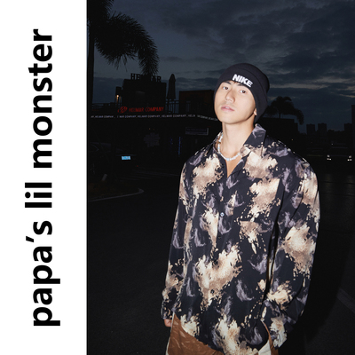 PAPASLILMONSTER【墨迹态度】美式复古印花长袖衬衫宽松休闲上衣