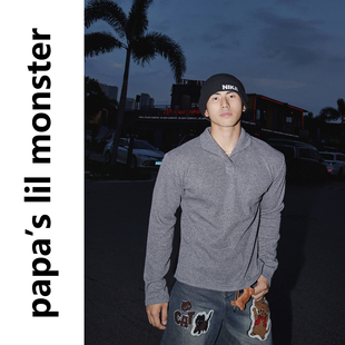 小翻领设计长袖 新钱质感针织衫 T恤 MIU系 PAPASLILMONSTER