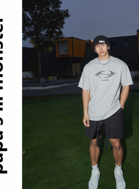 lil monster 夏季纯棉短袖T恤男款上衣简约宽松印花logo潮流百搭