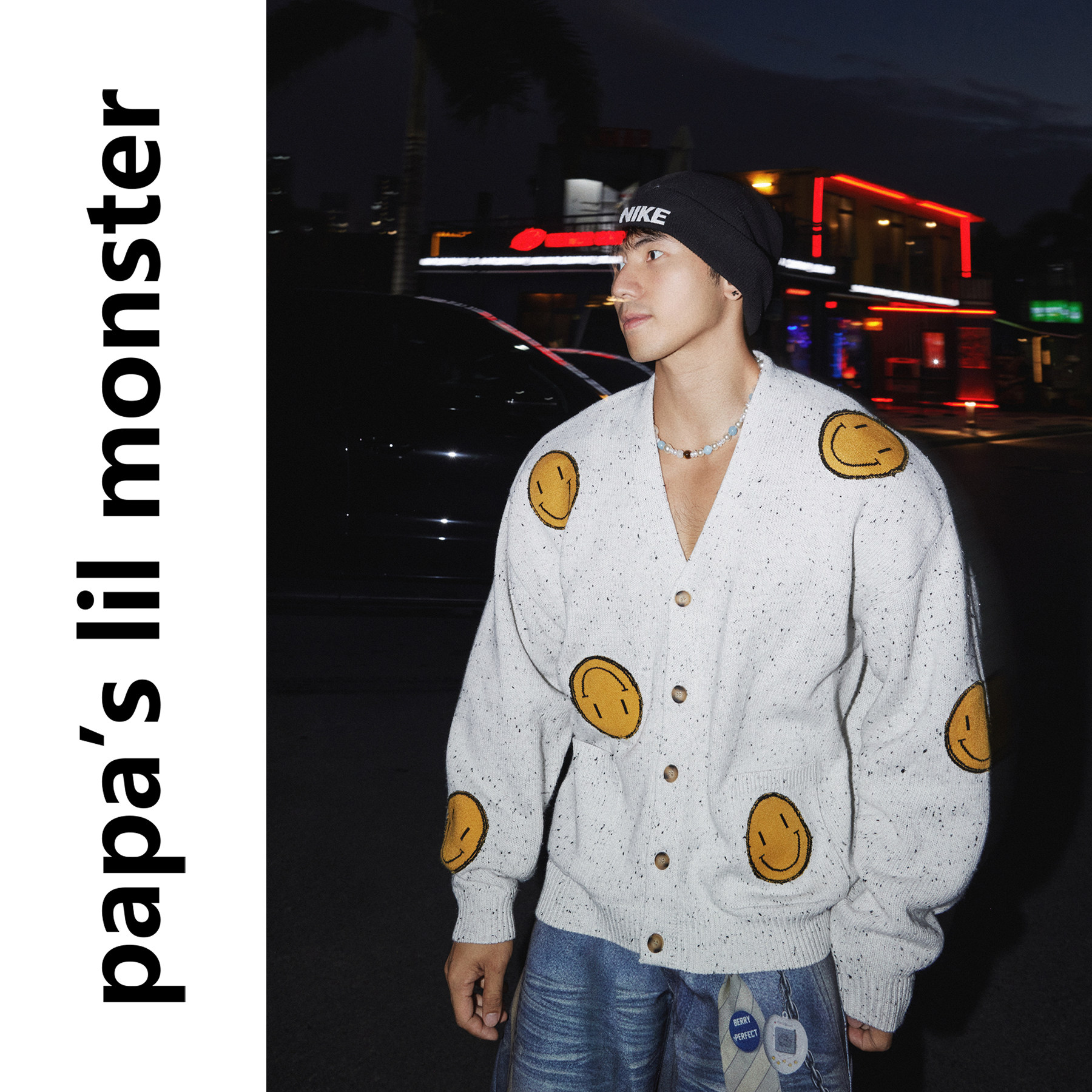 PAPASLILMONSTER【笑赢秋冬】美式笑脸V领针织衫男休闲毛衣外套,男装,针织衫/毛衣,淘宝优惠券,粉丝福利购,淘宝优惠卷