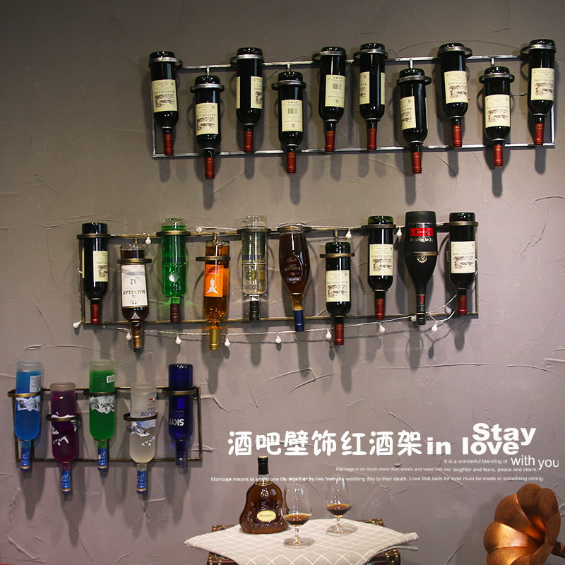 欧式创意复古酒架壁挂家用咖啡厅墙上装饰品架铁艺红酒架壁饰挂件