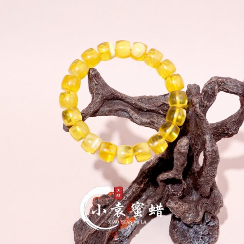 【一物一拍】天然原矿琥珀蜜蜡手串鸡油黄直切精工意境单圈11mm+