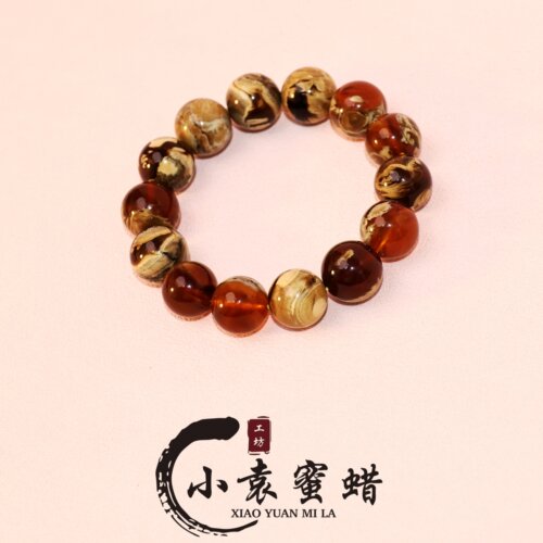 【一物一拍】天然琥珀蜜蜡单圈棕黄溶洞妖花圆珠根珀手串15mm+
