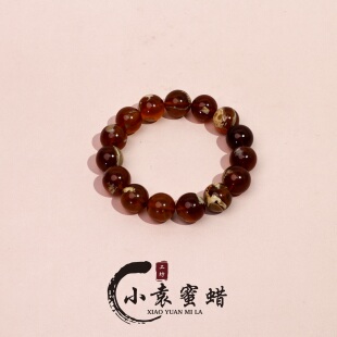 【一物一拍】天然琥珀蜜蜡单圈棕黄溶洞妖花圆珠根珀手串15mm+