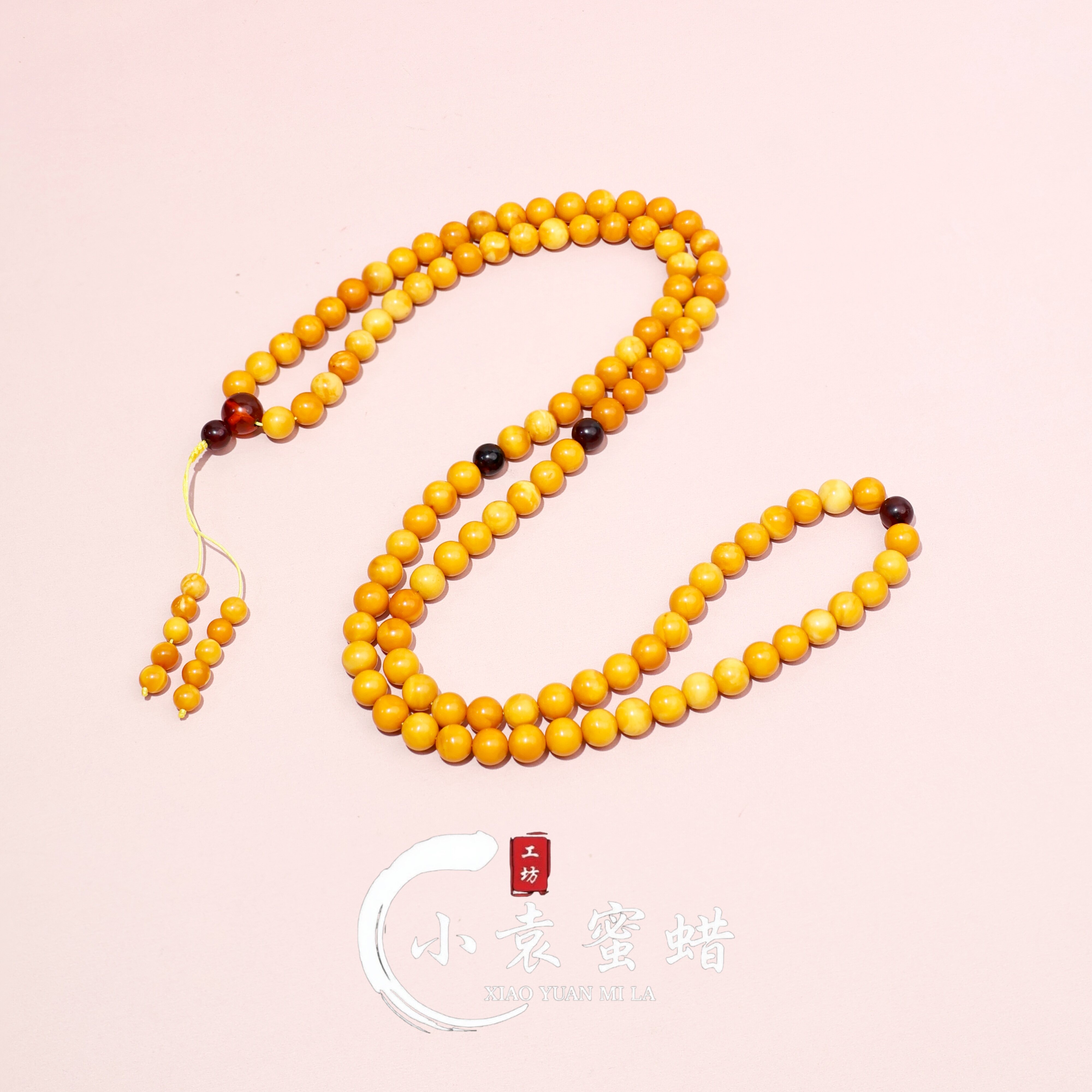 【一物一拍】天然琥珀蜜蜡项链老蜜蜡妖花圆珠108链子8mm+多圈