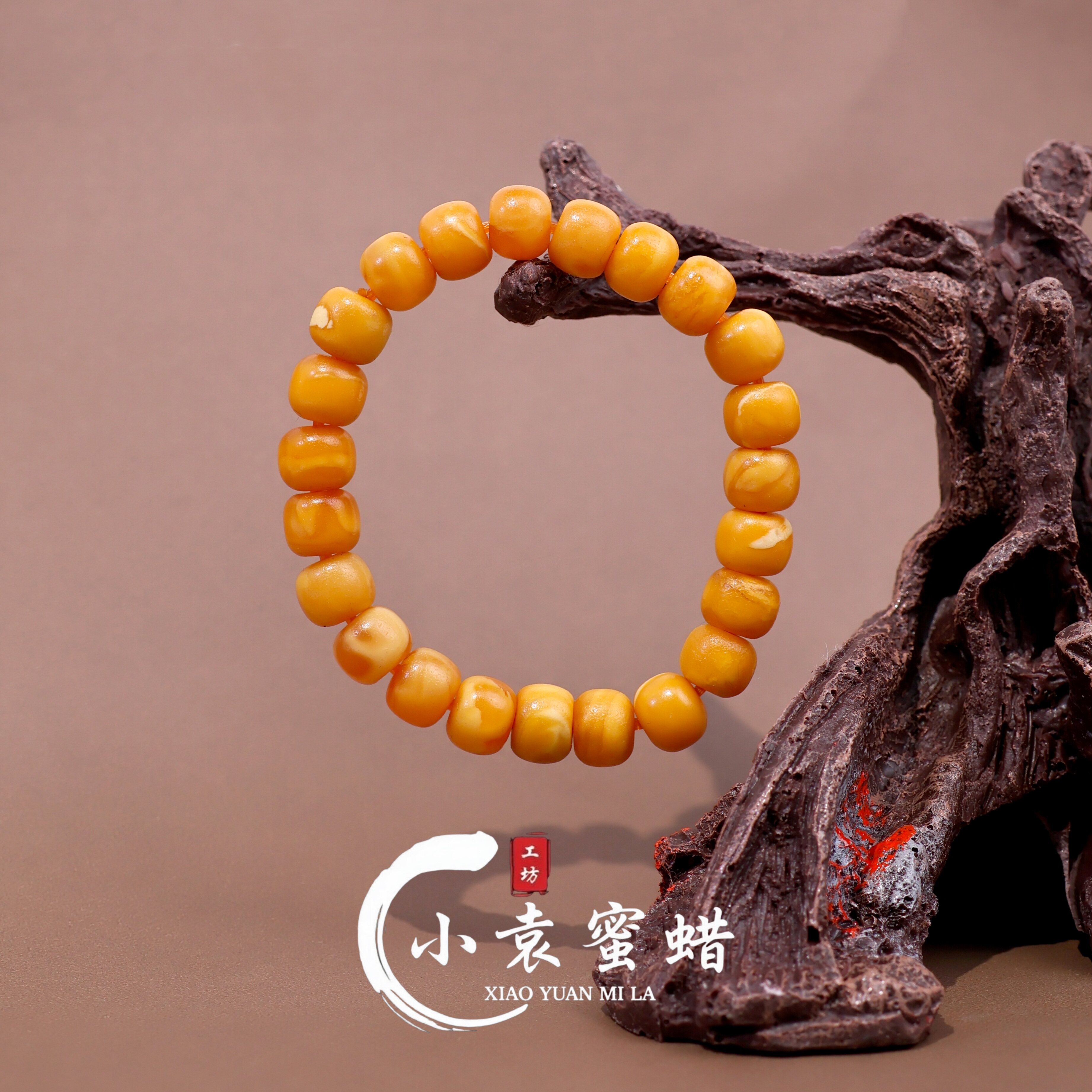 【一物一拍】天然琥珀蜜蜡手串丹麦料磨砂老型单圈妖花手链10mm+