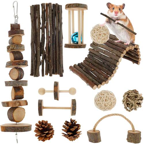 Hamster Toys Set Rabbit Mouse Natural Small Animal Wood Guin