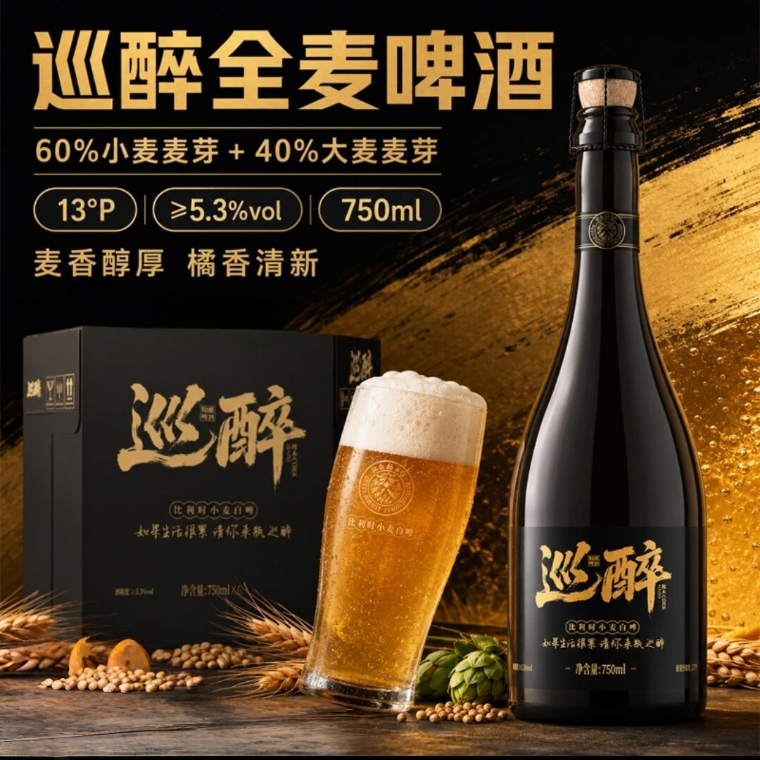 【巡醉官方旗舰店】巡醉精酿啤酒橡木塞比利时小麦全麦巴扎黑推荐