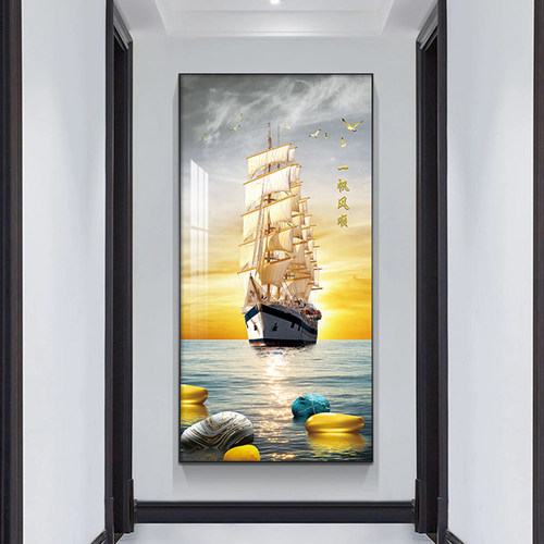 一帆风顺玄关装饰画 画现代轻奢客厅走廊过道壁画 画高档大气正对