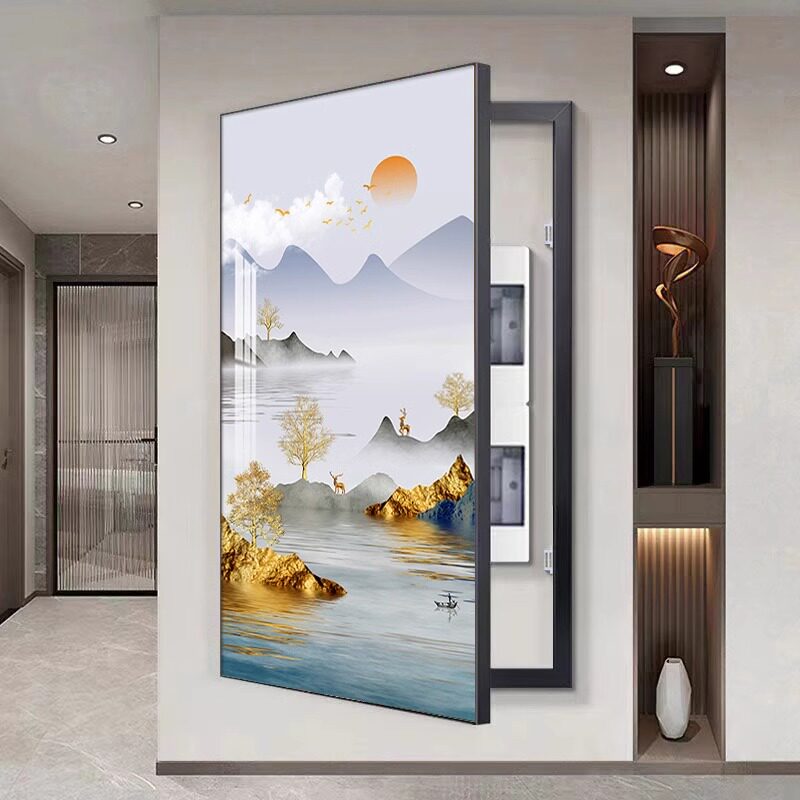 大尺寸水表箱装饰画垂直新型中国风景观壁画消火栓配电箱电动门新