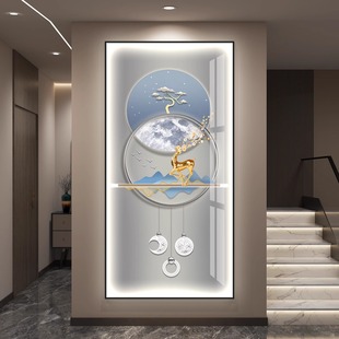 led带灯轻奢入户玄关装饰画竖版走廊过道简约现代挂画高级感大气
