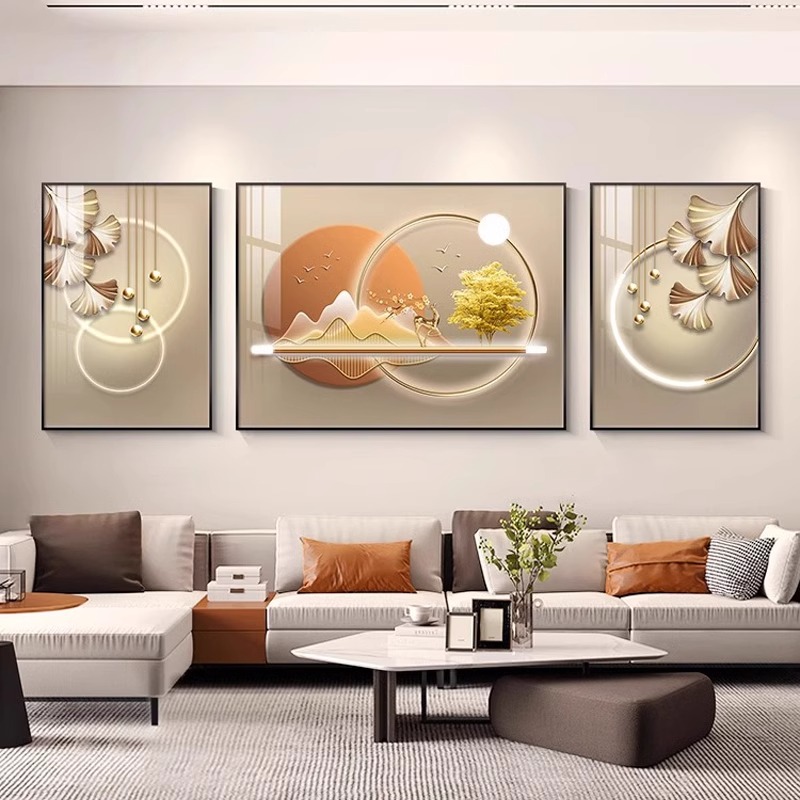 福禄几何客厅装饰画轻奢现代抽象三联画高档墙画沙发背景墙上壁画