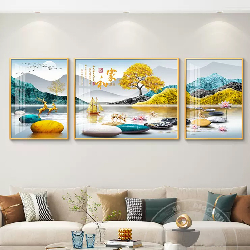 家和万事兴新中式客厅装饰画沙发背景墙简约现代挂画壁画三联墙画