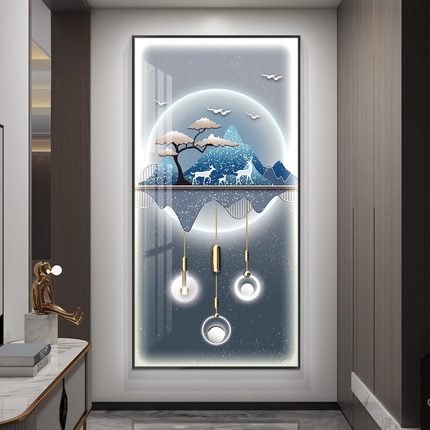 轻奢led带灯入户玄关装饰画走廊过道壁画挂画简约现代高级感大气