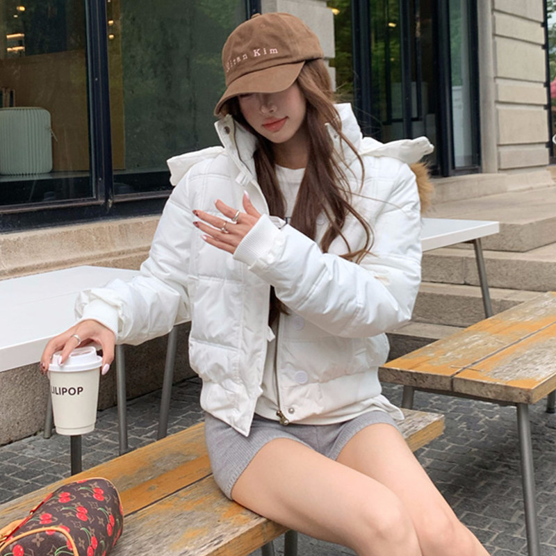 短款棉衣女时尚洋气时髦百搭小个子连帽大毛领外套宽松显瘦棉服