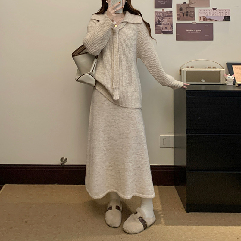 慵懒风针织毛衣半身裙两件套装女秋冬显瘦大码高级感显瘦大码套装