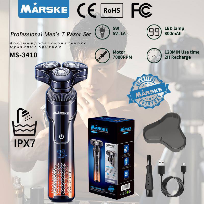 跨境新款三刀头磁吸剃须刀液晶显示全身水洗刮胡刀家用便携剃胡刀