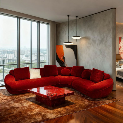 北欧轻奢设计师高端洋房客厅多人布艺弧形转角酒店售楼处接待沙发