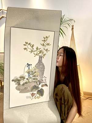 我独南行中古卷轴春意浓宋绢丝清丽工笔画手工玄关新中式装饰画