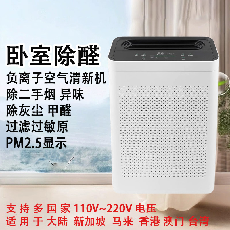 跨境海外插头室内负离子空气净化器除烟味甲醛灰尘除菌卧室清新机