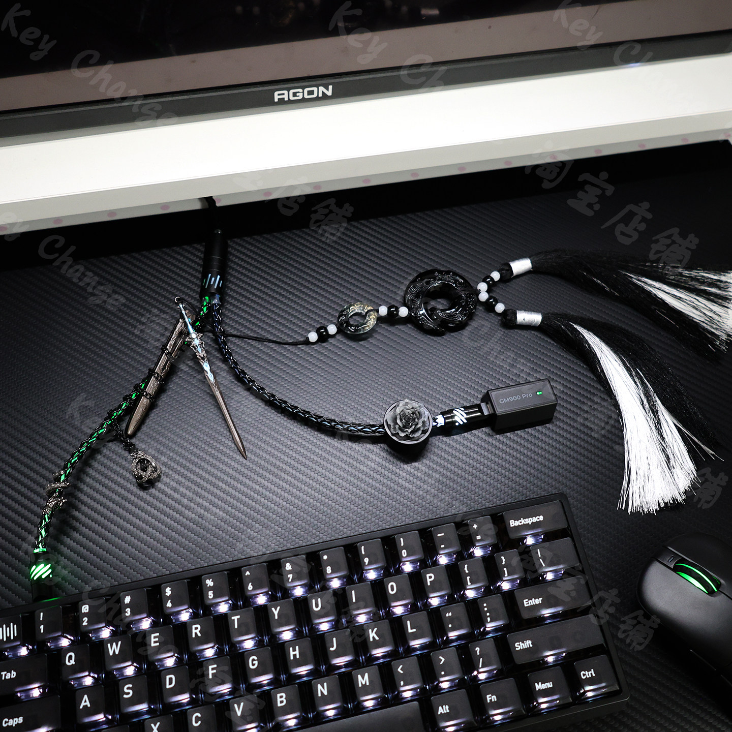 国风原创剑域8k发光磁轴键盘一拖二单晶铜航插线EV63通用数据线