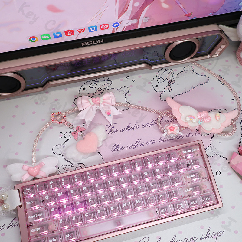 原创定制粉色wt键盘飘带8k磁轴单晶铜航插线适用MADE68ATK键盘线