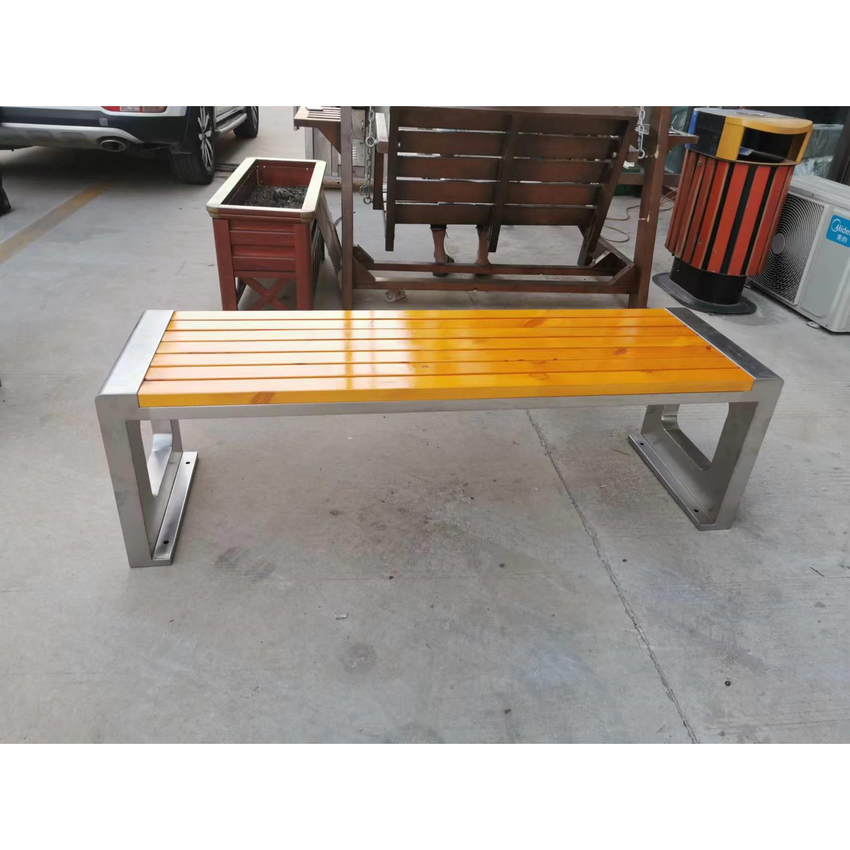 户外公长园椅室外木凳休闲锈201不钢长条凳户外长椅实木塑942座椅