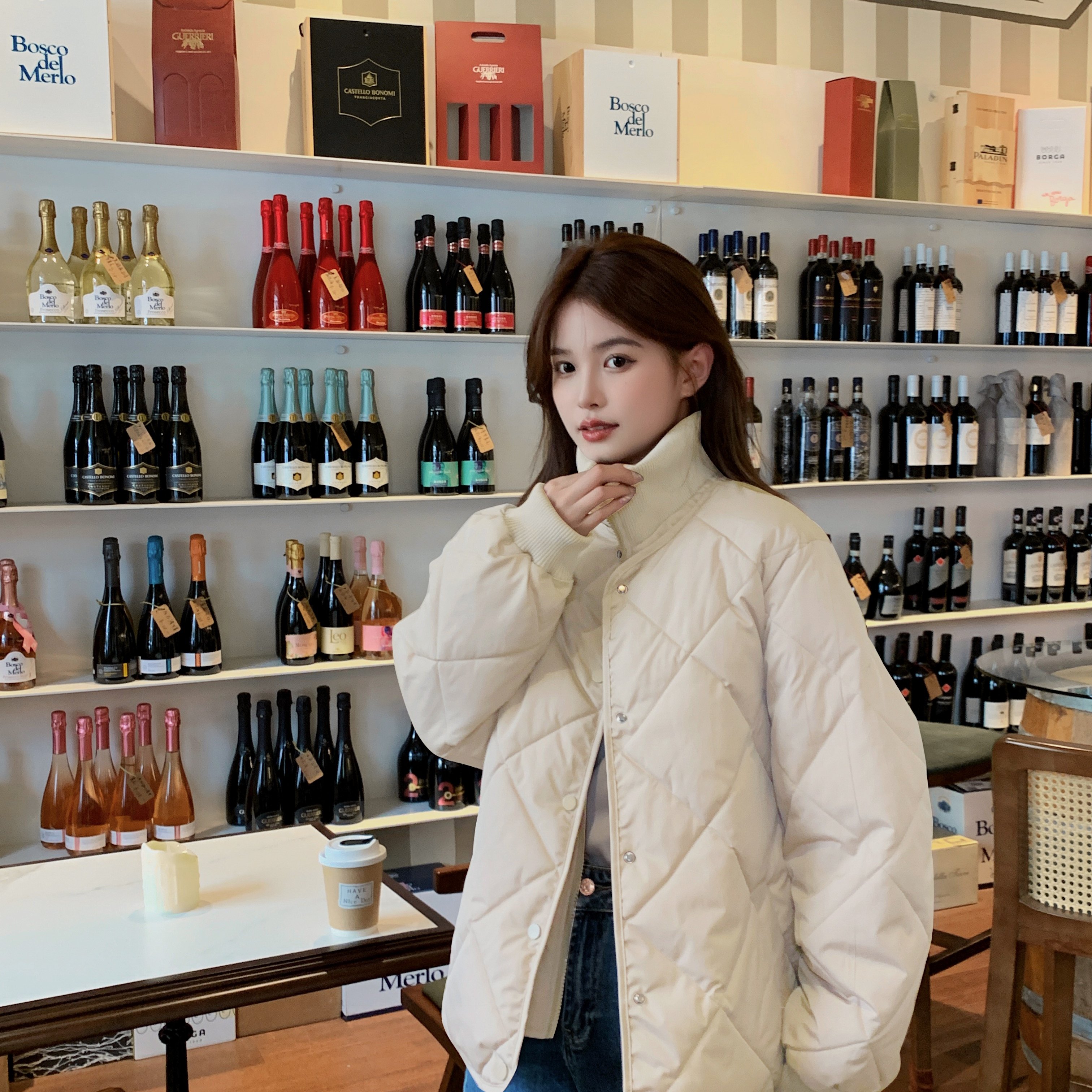 菱格短款羽绒棉服女秋季小个子显瘦轻薄棉衣外套女2025年新款棉袄