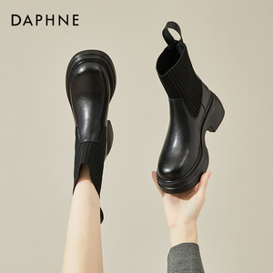 达芙妮Daphne ~马丁靴女靴2023新款秋冬英伦风厚底黑色袜子口短靴