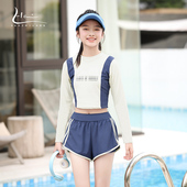 女童泳衣女孩2024新款 带胸垫 中大童少女初中生分体保守运动游泳装